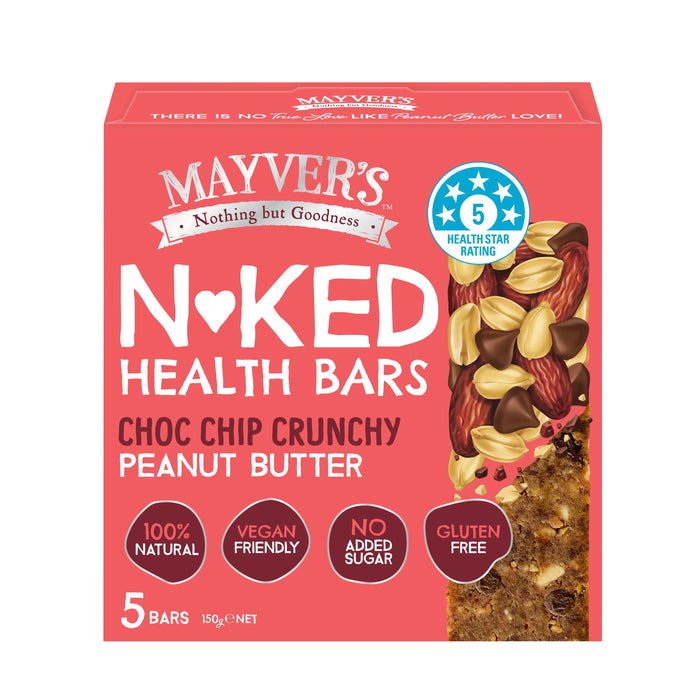 Mayvers Naked Health Bars - Choc Chip Peanut Butter 5pk 150g