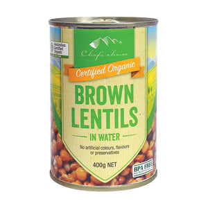 Chefs Choice Organic Beans - Brown Lentils in Water Canned 400g