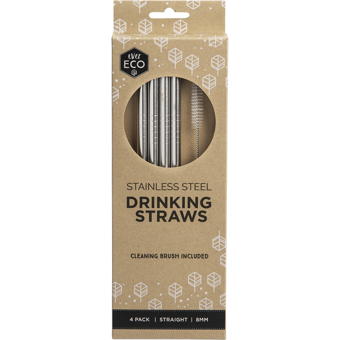 Ever Eco Stainless Steel Drinking Straws - Straight- 4pk with Cleaning Brush