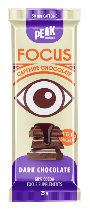Peak Chocolate FOCUS Caffeinated Chocolate Bar DARK CHOCOLATE 25g (cold)