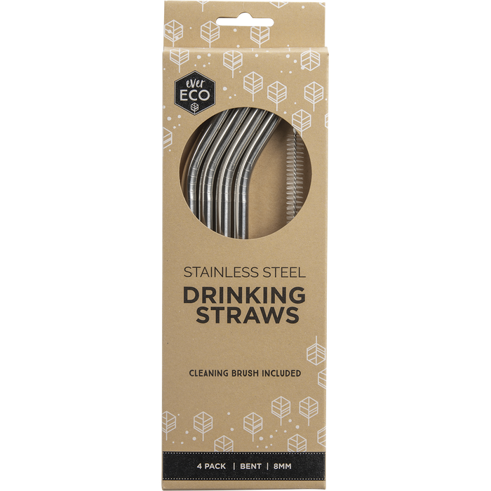 Ever Eco Stainless Steel Drinking Straws - Bent- 4pk with Cleaning Brush