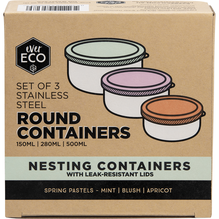 Ever Eco Stainless Steel Round Containers 3pk - Spring Pastels