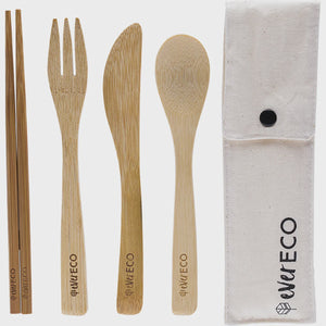 Ever Eco Bamboo Cutlery Set with Chopsticks & Organic Cotton Pouch