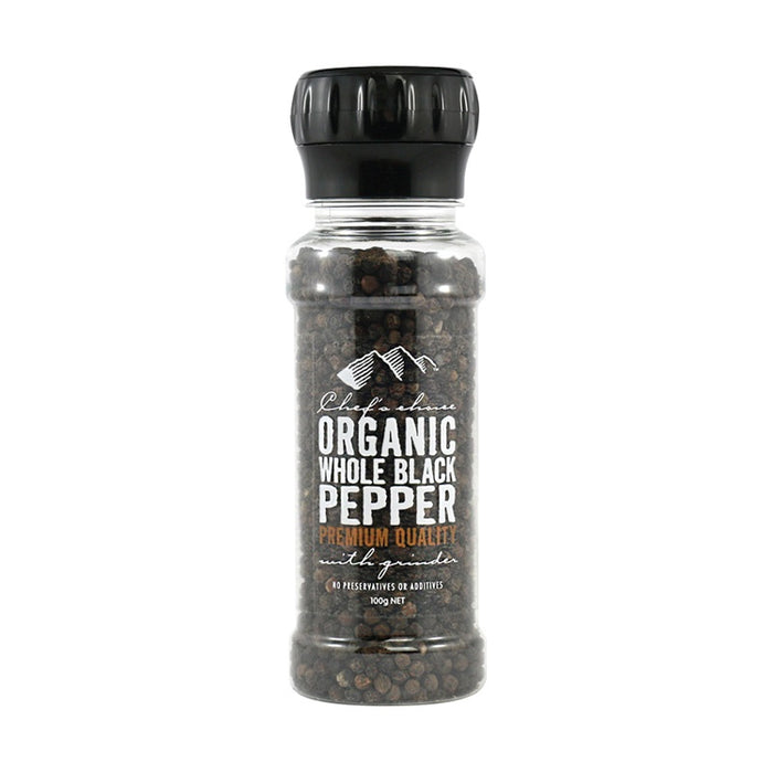 Chefs Choice Organic Pepper - Black Whole in Grinder 100g